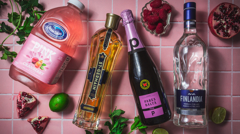 Ingrédients de punch inspirés de Wicked sur un comptoir rose